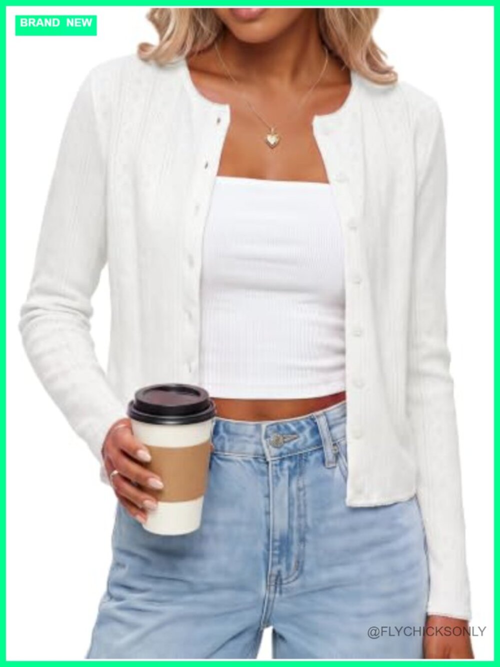 Women's 100% Cotton Cropped Cardigan Lightweight Sweater Jacquard Buttons